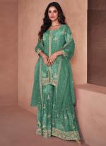 Faux Georgette  Green Party Wear Digital Print Readymade Plazzo Suit